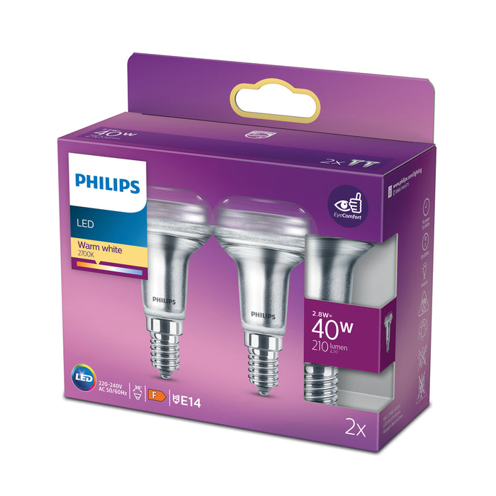 Philips LED reflector niet dimbaar (2-pack) - E14 R50 2,8W 210lm 2700…