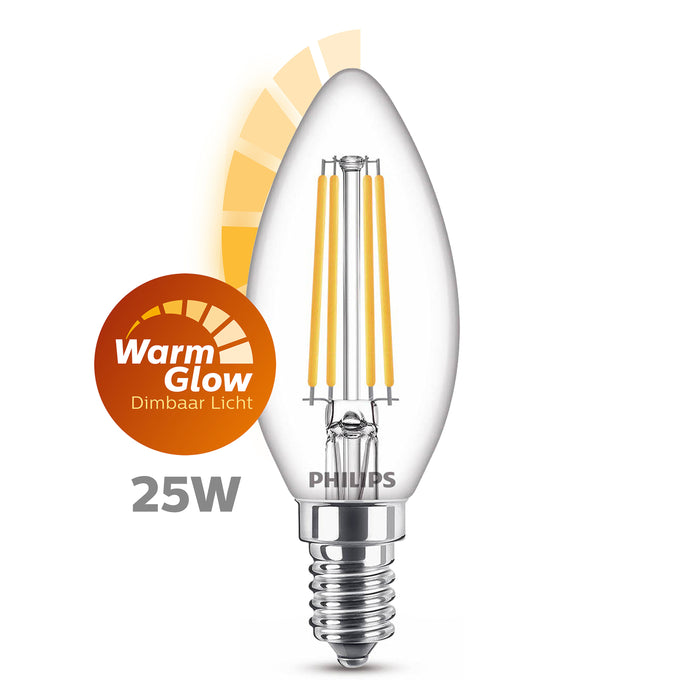 Philips LED Kaars Transparant - 25 W - E14 - Dimbaar warmwit licht