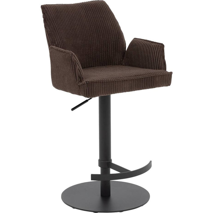 Goossens Barstoel Laurensleuning - bruin Ribstof met armleuning