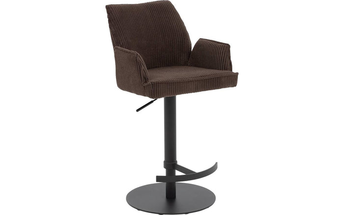 Goossens Barstoel Laurensleuning - bruin Ribstof met armleuning