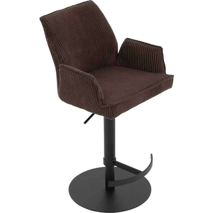 Goossens Barstoel Laurensleuning - bruin Ribstof met armleuning