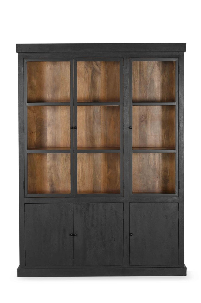 Giga Meubel - Vitrinekast Zwart|Naturel - Hout - 160cm - Rense