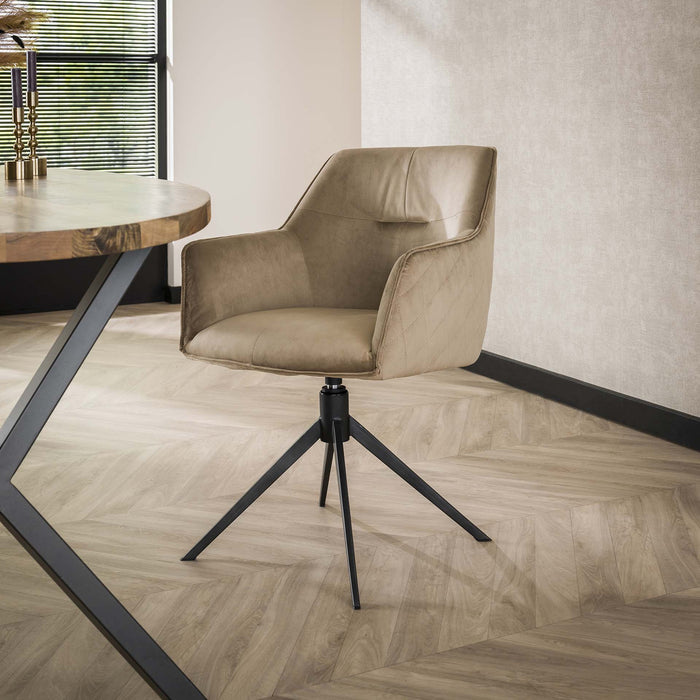 Giga Meubel - Armstoel Velvet Champagne Draaibaar - Zithoogte 48cm - Set van 2