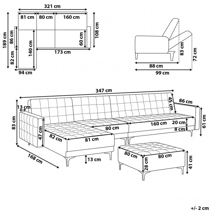 Beliani-ABERDEEN-Hoekbank modulair ottomaan-Olijfgroen-Rechts-Fluweel