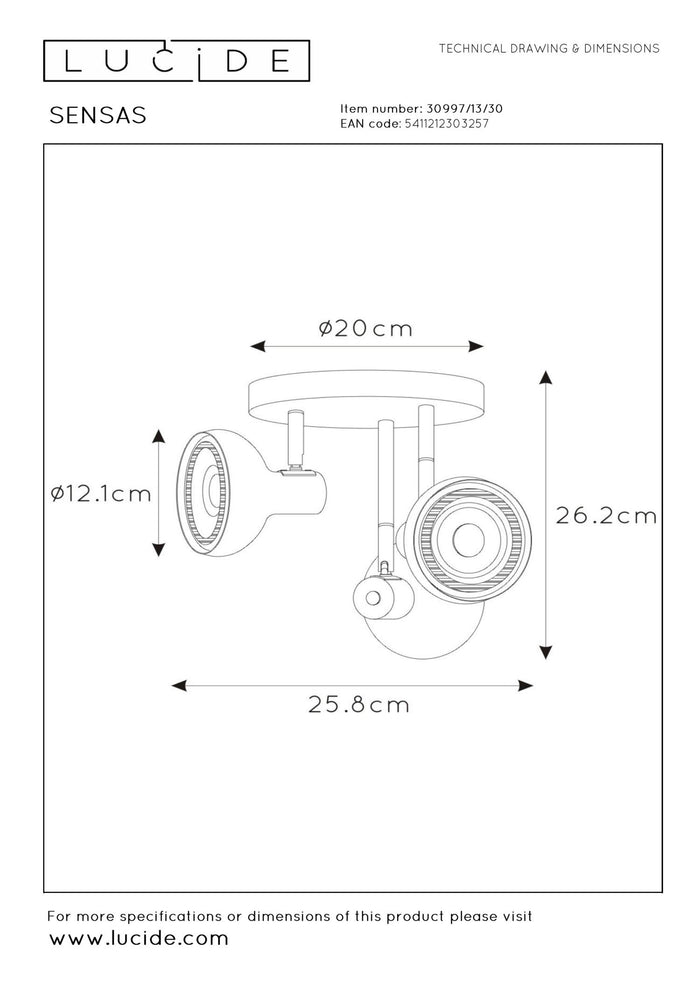 Lucide SENSAS Plafondspot - Zwart