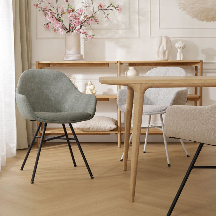 Nolon Noa-Mae Eetkamerstoel Saliegroen - Armleuning - Witte Poten