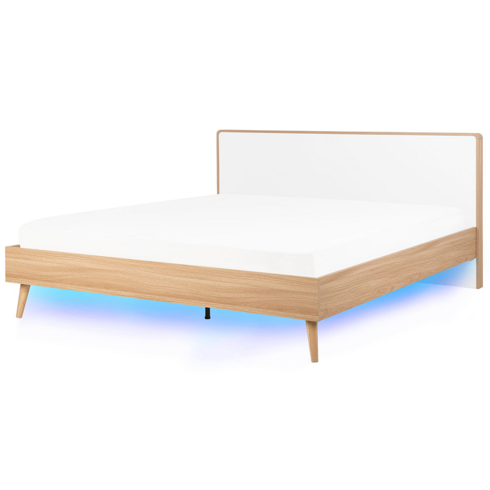 Beliani-SERRIS -Tweepersoonsbed LED-Lichte houtkleur-180 x 200 cm-MDF