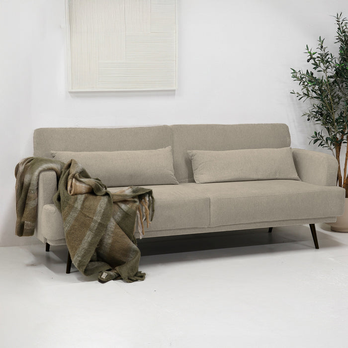 Giga Meubel - Slaapbank Taupe 215cm - Metaal & Stof - Bank Sylke