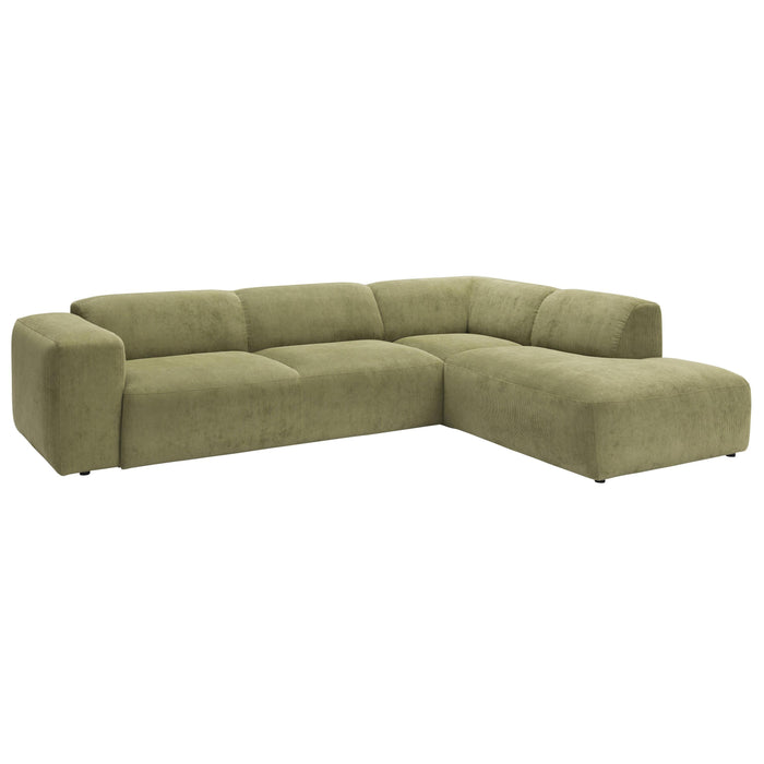 by fonQ Wonder 5-zits Hoekbank Rechts - Open Eind - Rib - Mosgroen