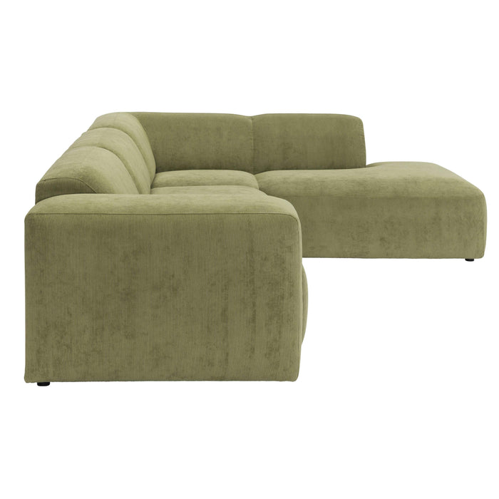 by fonQ Wonder 5-zits Hoekbank Rechts - Open Eind - Rib - Mosgroen