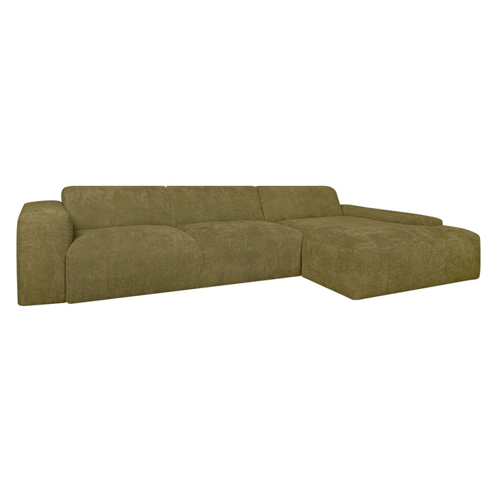 by fonQ Wonder 5-zits Hoekbank met Chaise Longue Rechts - Rib  - Mosgroen