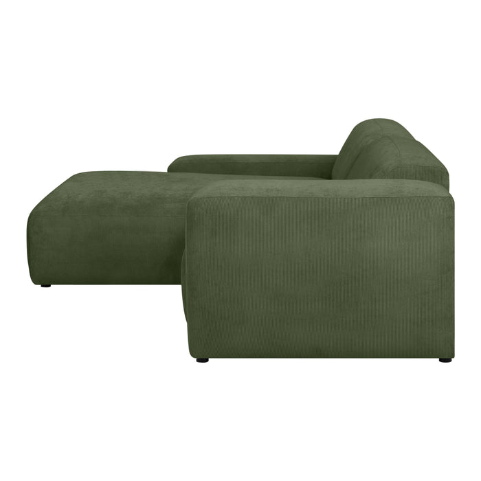 by fonQ Wonder 3-zits Hoekbank met Chaise Longue XL Links - Rib - Mosgroen