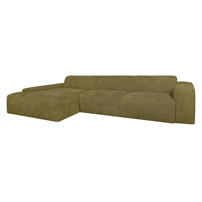 by fonQ Wonder 5-zits Hoekbank met Chaise Longue Links - Rib  - Mosgroen