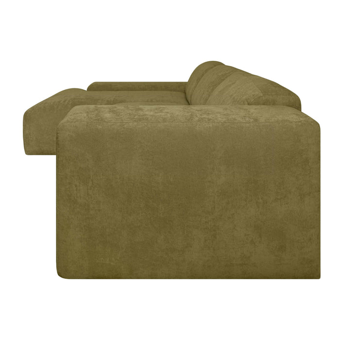 by fonQ Wonder 5-zits Hoekbank met Chaise Longue Links - Rib  - Mosgroen