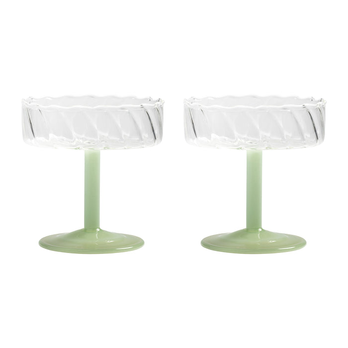 &k amsterdam Coupe Twirl Champagneglazen - Groen - Set van 2