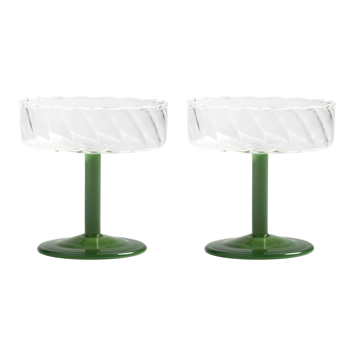 &k amsterdam Coupe Twirl Champagneglazen - Donkergroen - Set van 2