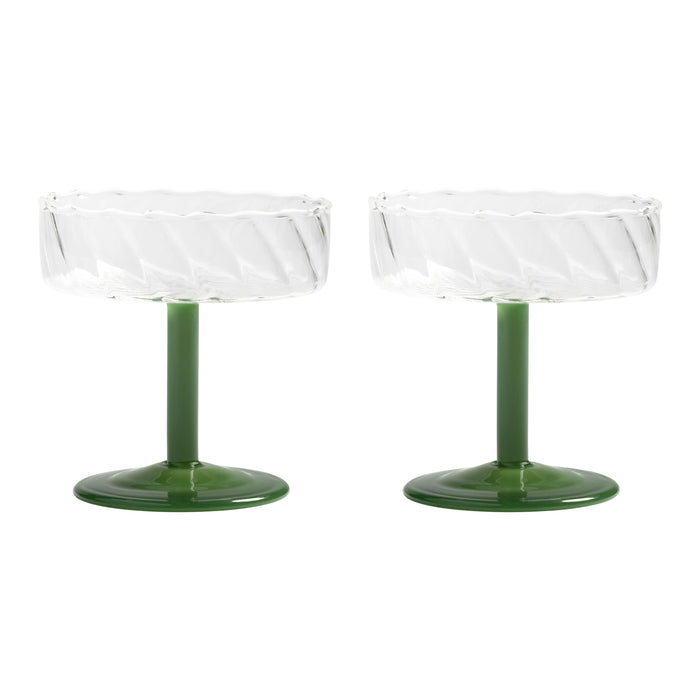 &k amsterdam Coupe Twirl Champagneglazen - Donkergroen - Set van 2