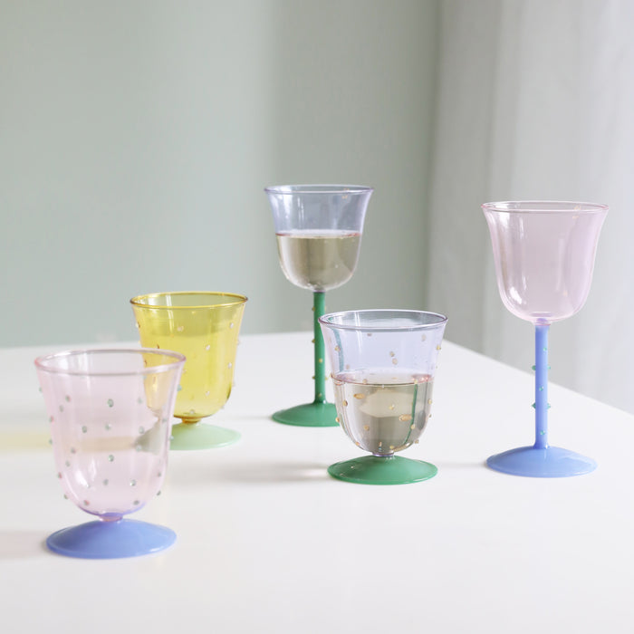 &k amsterdam Dot Wijnglas - Roze - Set van 2