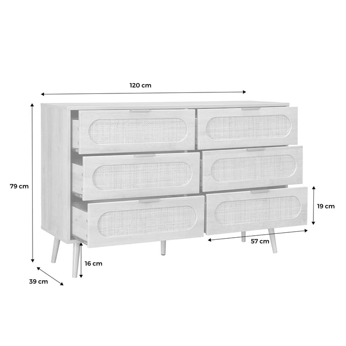 sweeek - Ladekast van hout en rotan, 6 laden