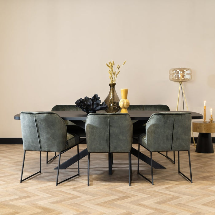 Bronx71 Velvet eetkamerstoel Janna groen