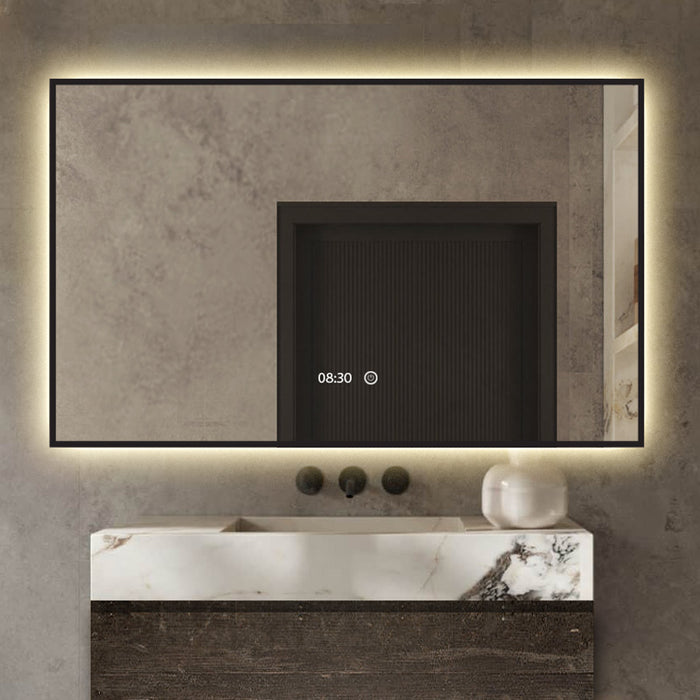 Vtw Living - Badkamerspiegel met Verlichting Rand Zwart - 80 x 60 cm