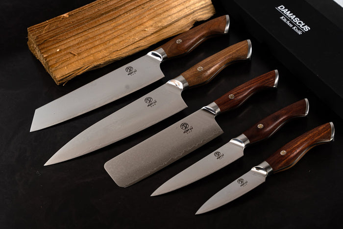 Homizu Baranoki universeel keukenmes - 13cm - VG-10 damascus mes|hout