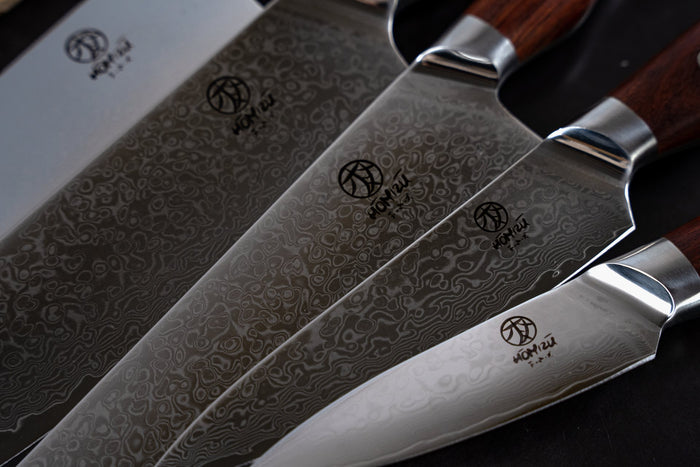 Homizu Baranoki officemes - 9cm - VG-10 damascus mes|rozenhout - bruin