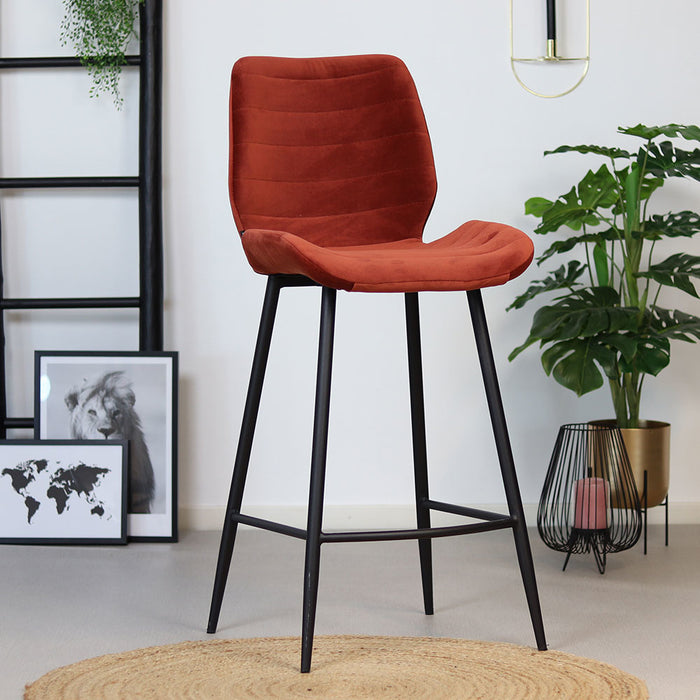 Bronx71 Velvet barkruk Toby koper 71 cm - Barkrukken set van 4