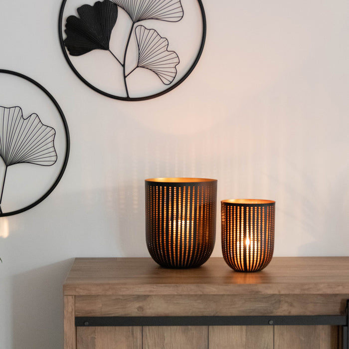 Atmooz Kaarshouder Silva Set van 2 Zwart & Goud Ø 16 & Ø 21,5 cm