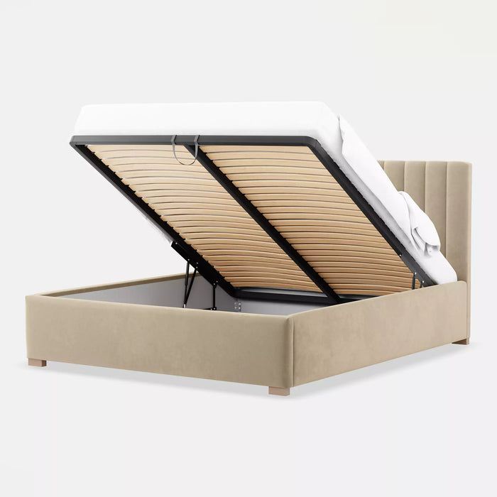 by fonQ Mara Tweepersoonsbed met Opbergruimte 180 x 200 cm - Fluweel / Crème