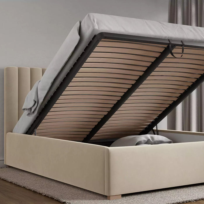 by fonQ Mara Tweepersoonsbed met Opbergruimte 160 x 200 cm - Fluweel / Crème