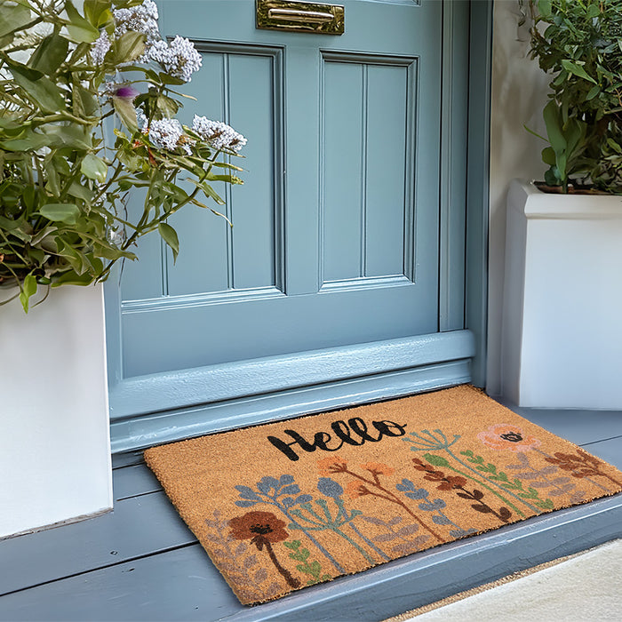 Clayre & Eef Deurmat 75x45 cm Bruin Kokos Bloemen