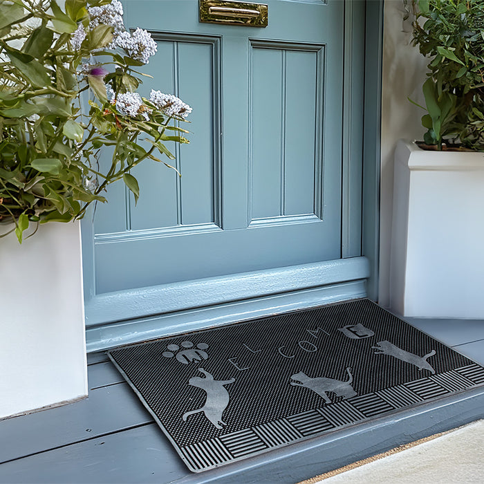 Clayre & Eef Deurmat 75x45 cm Zwart Rubber Katten