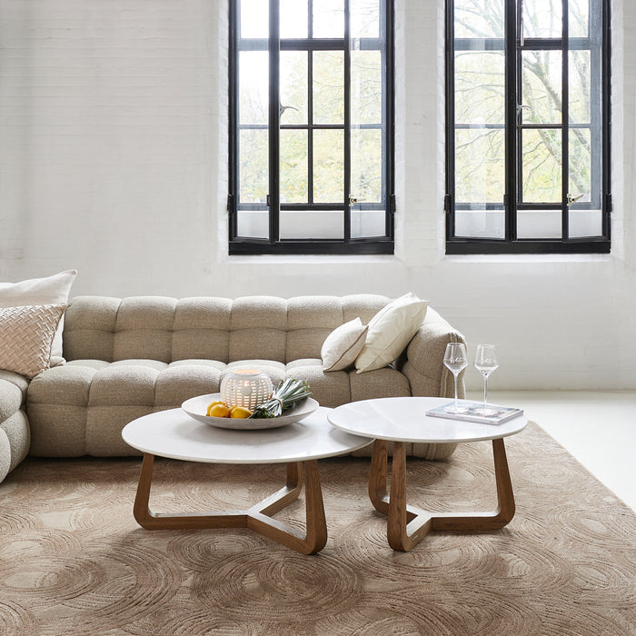 Rivièra Maison - Elegante ronde salontafel in crème marmer en eikenhout met afmetingen 42 cm hoog