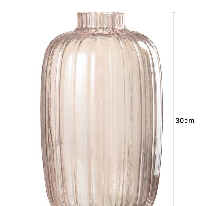 J-Line vaas Strepen - glas - roze - large - 30 cm hoog