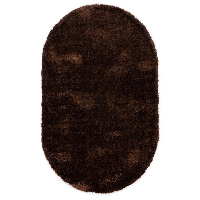 Tapeso Ovaal hoogpolig vloerkleed velvet - Posh donkerbruin - 240x340