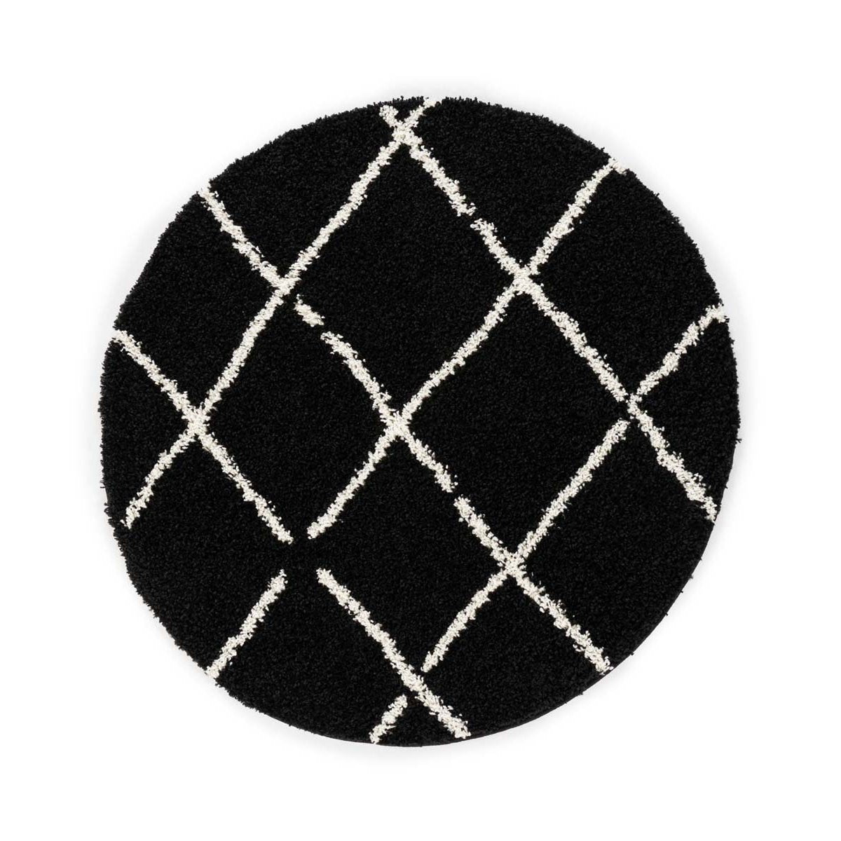 Boho&me Rond hoogpolig vloerkleed ruiten Habitat - zwart|wit - 100 cm