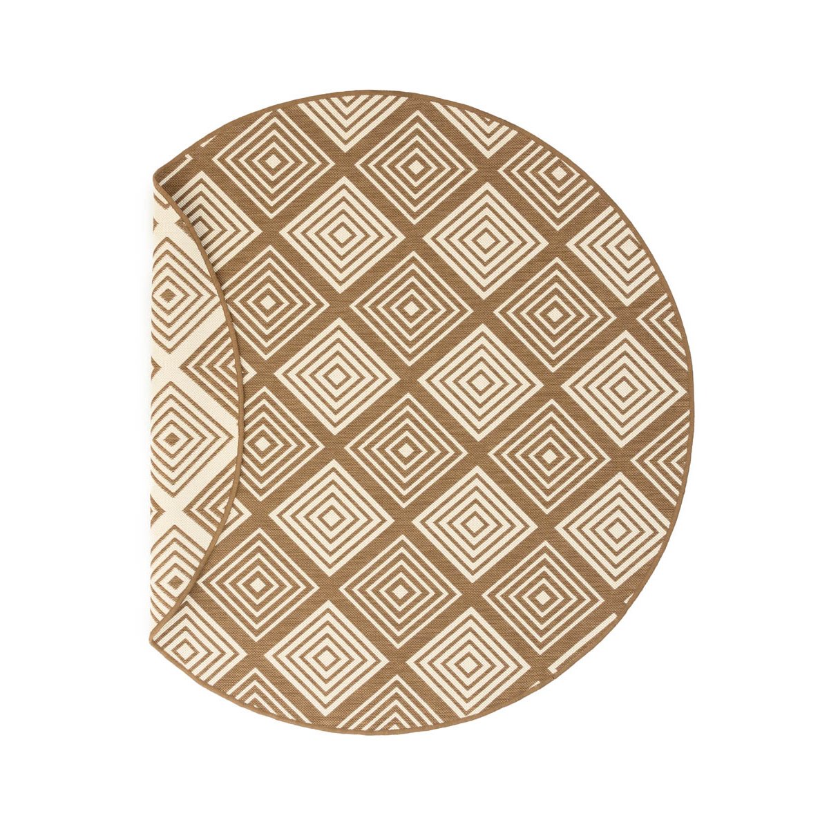 Tapeso Rond Buitenkleed ruit - Flip Gem lichtbruin - 160 cm