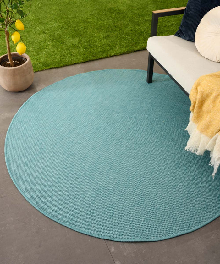 Tapeso Rond Buitenkleed effen - Flip turquoise - 160 cm