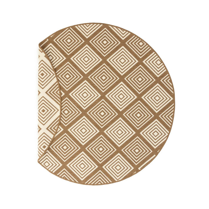 Tapeso Rond Buitenkleed ruit - Flip Gem lichtbruin - 200 cm