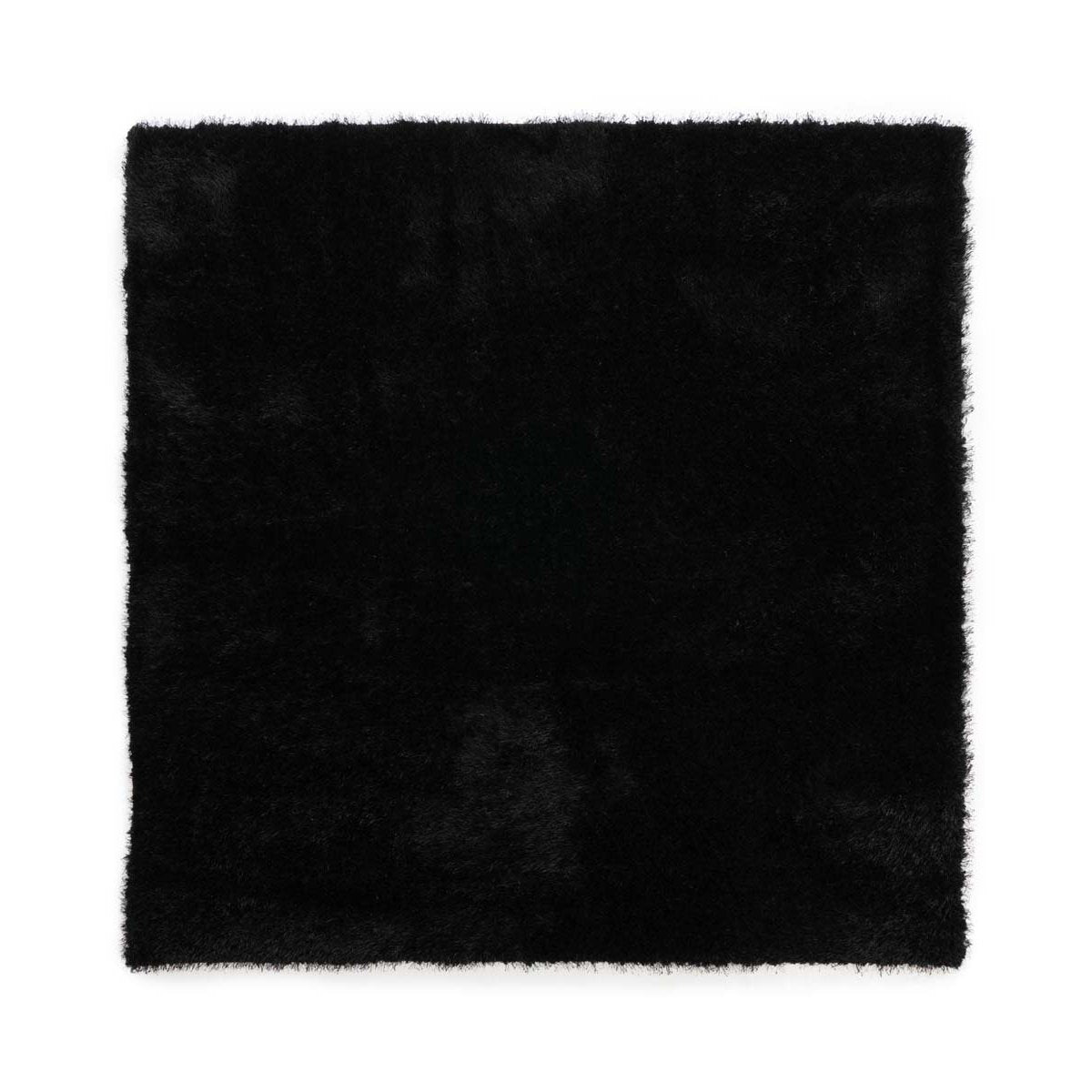 Tapeso Vierkant hoogpolig vloerkleed velvet - Posh zwart - 140x140 cm