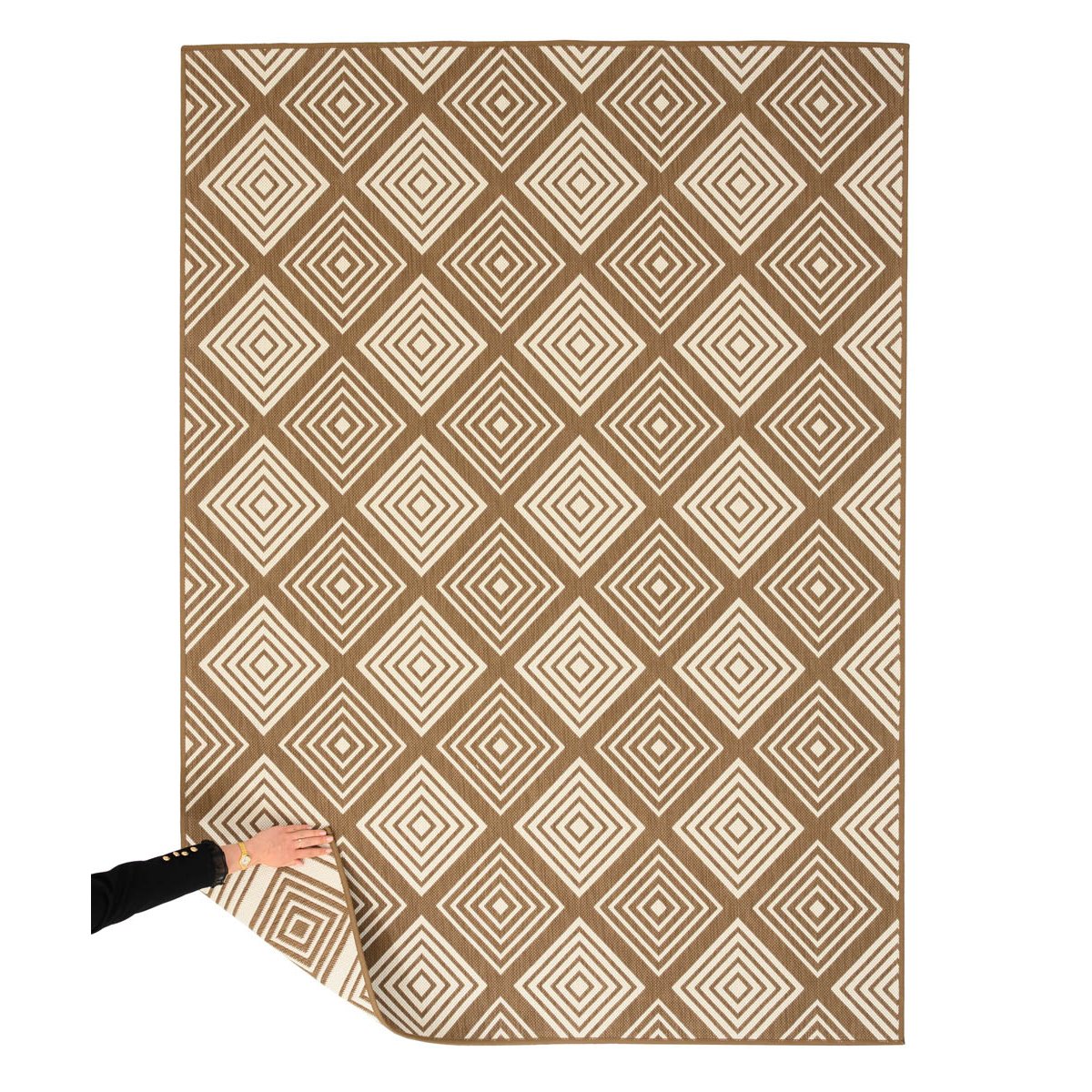 Tapeso Buitenkleed ruit - Flip Gem lichtbruin - 200x280 cm