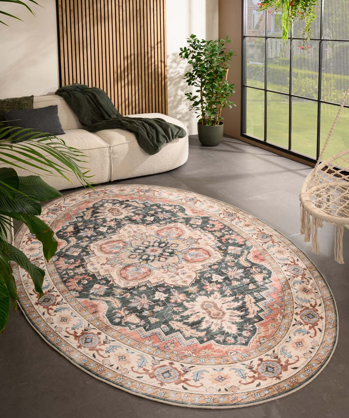 Heritaged Buitenkleed ovaal Vintage - Valenca Fino groen|rood -