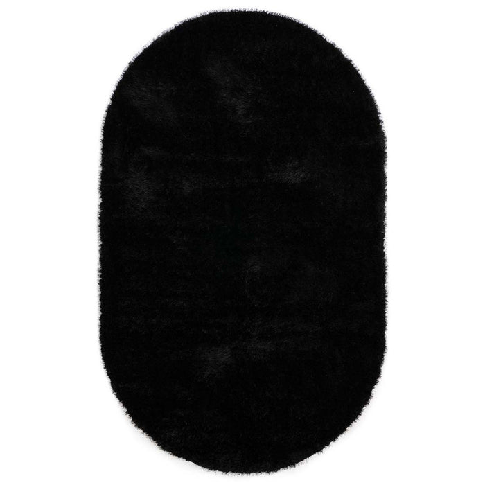 Tapeso Ovaal hoogpolig vloerkleed velvet - Posh zwart - 120x180 cm