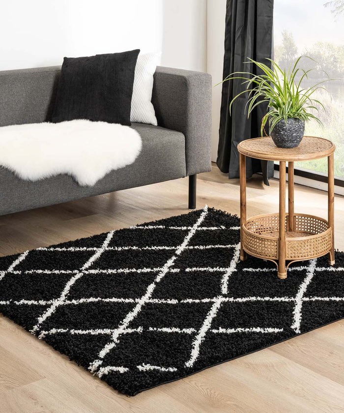 Boho&me Vierkant hoogpolig vloerkleed ruiten Habitat - zwart|wit -