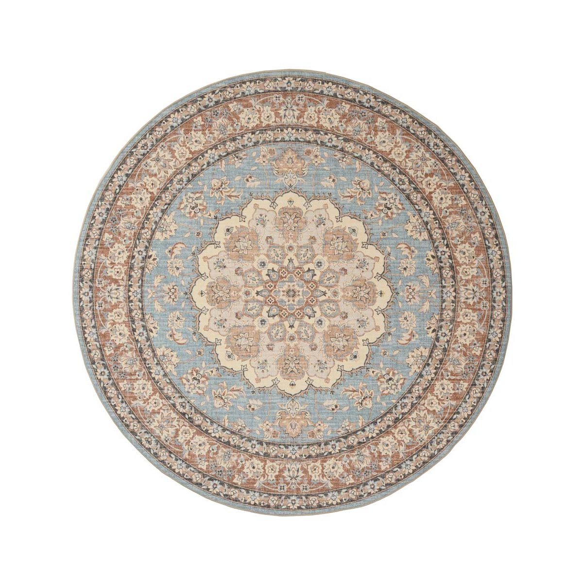 Heritaged Rond Vintage buitenkleed - Valenca Nova lichtblauw|beige -