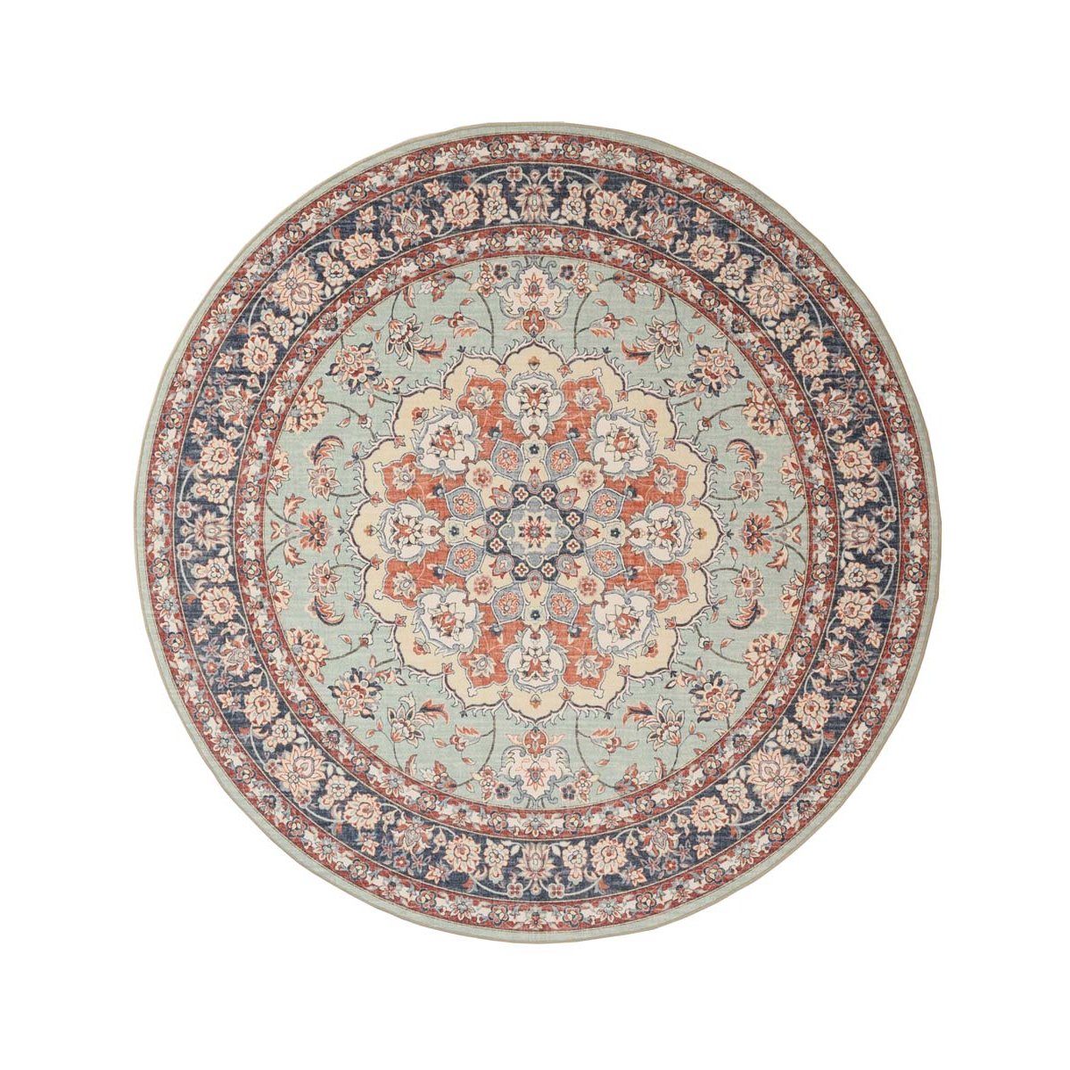 Heritaged Rond Vintage buitenkleed - Valenca Nova saliegroen|rood -