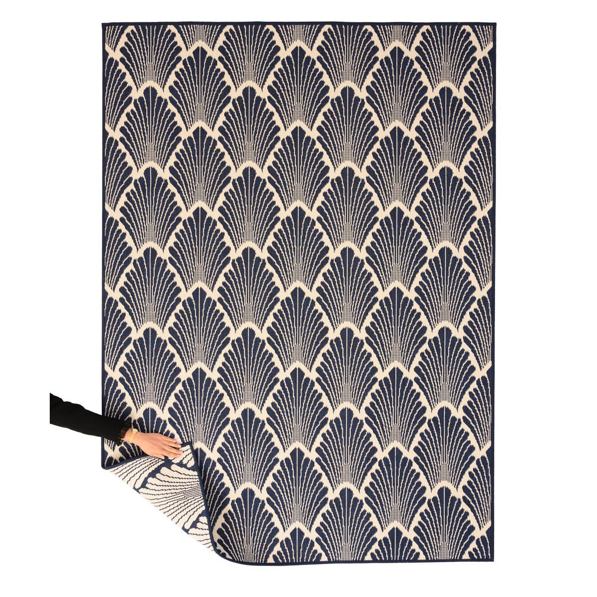 Tapeso Modern buitenkleed - Flip Scale donkerblauw - 200x280 cm