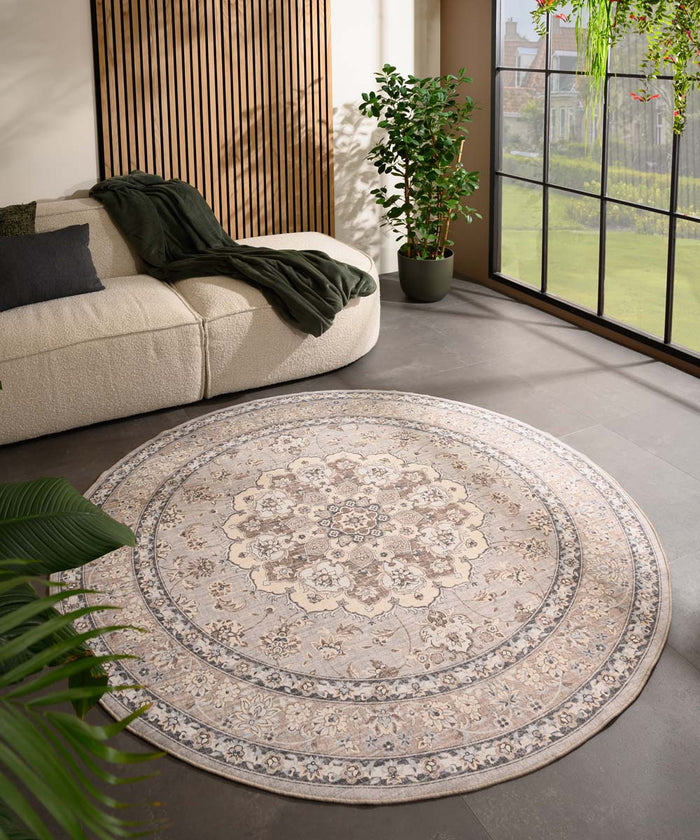 Heritaged Rond Vintage buitenkleed - Valenca Nova beige|lichtgrijs -