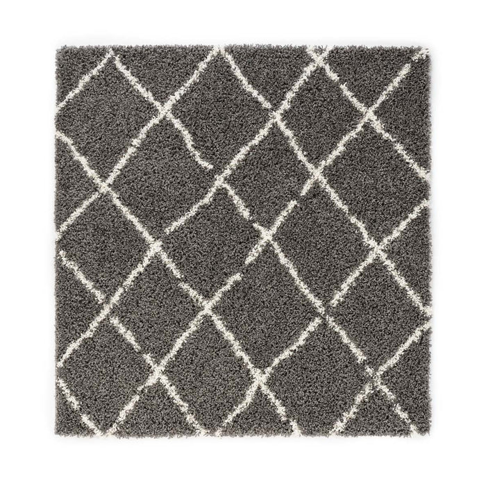 Boho&me Vierkant hoogpolig vloerkleed ruiten Habitat - grijs|wit -